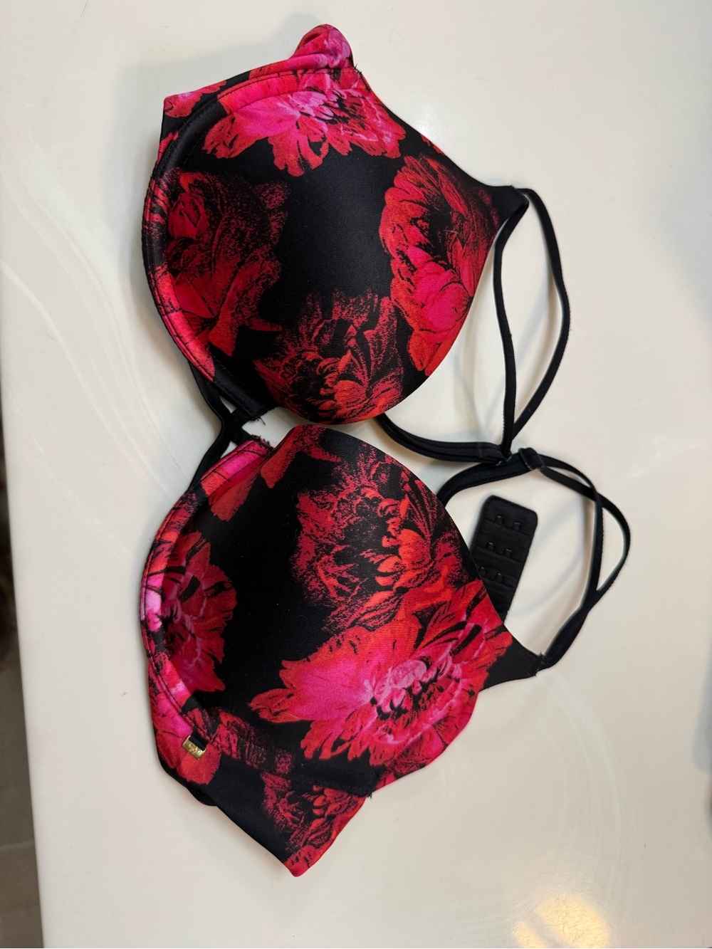 Victoria's Secret Black Bra with Red & Pink Floral Print
